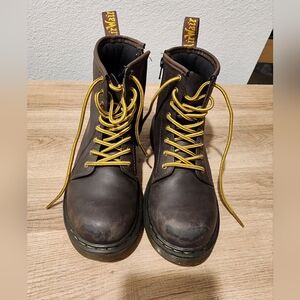 Dr. Martens Dark Brown Boots with Yellow Laces